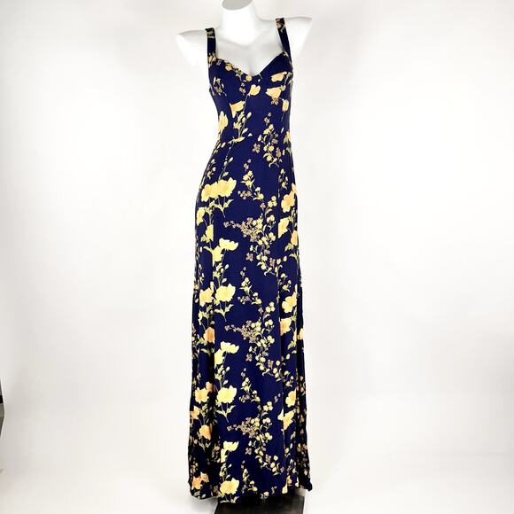 NWT Reformation Lecce MaxiDress Size 2 in Bernadette Navy and Yellow Floral Prom - Picture 2 of 10